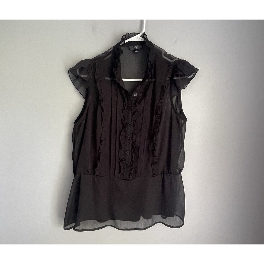 Romantic Ruffle AGB Sheer Cap Sleeve Top Size XL Black Whimsical Fairy Feminine